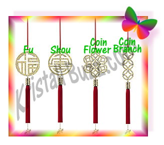 Fu, Shou, Coin Flower, and Coin Branch Swarovski Chinese Ornaments